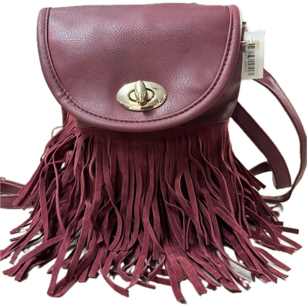 NEW Boho Fringe Backpack Purse – Maroon Faux Leather Western Style Bag